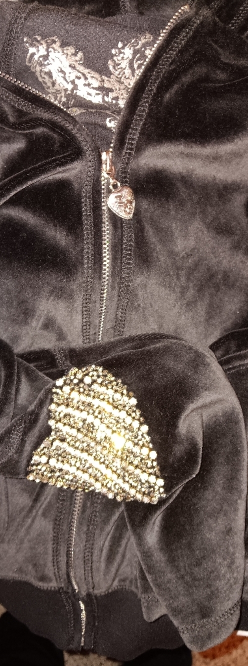 Black Velvet Zip Jacket with Gold Beaded Cuff and Heart Charm
